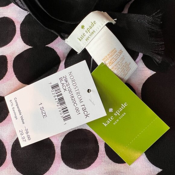 NEW Kate Spade scarf - black and white dots - Picture 3 of 3